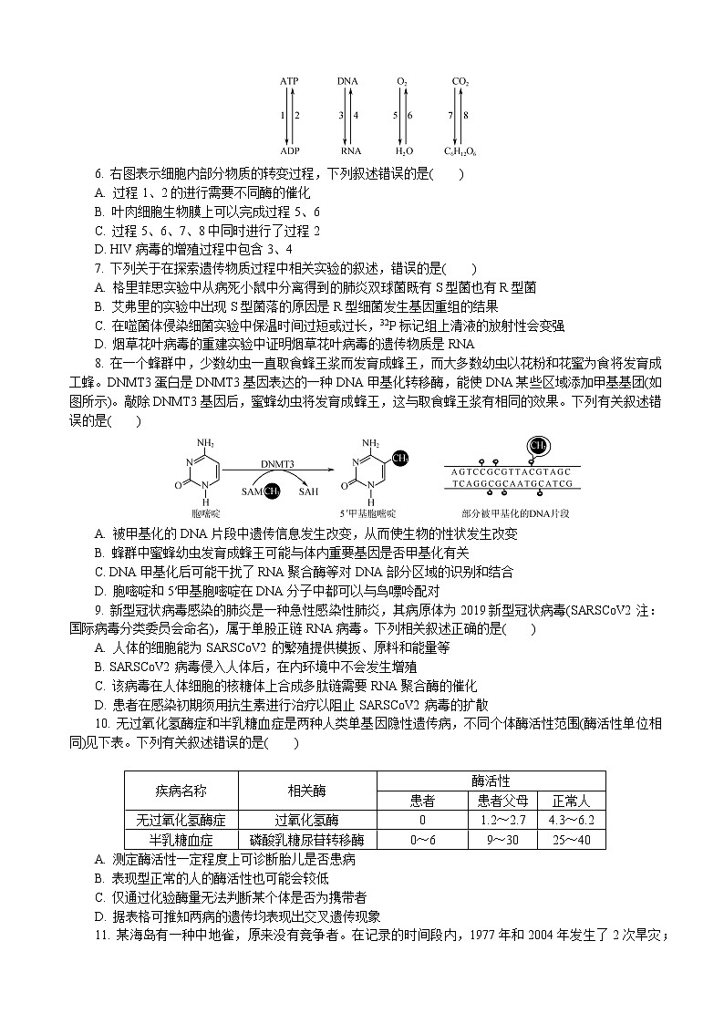 2020届江苏省南京市、盐城市高三第二次模拟考试 生物02