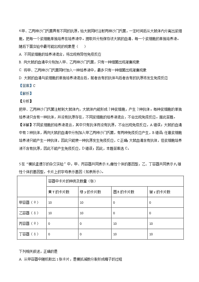 2019届天津市河西区高三下学期第三次模拟考试生物试卷（解析版）03