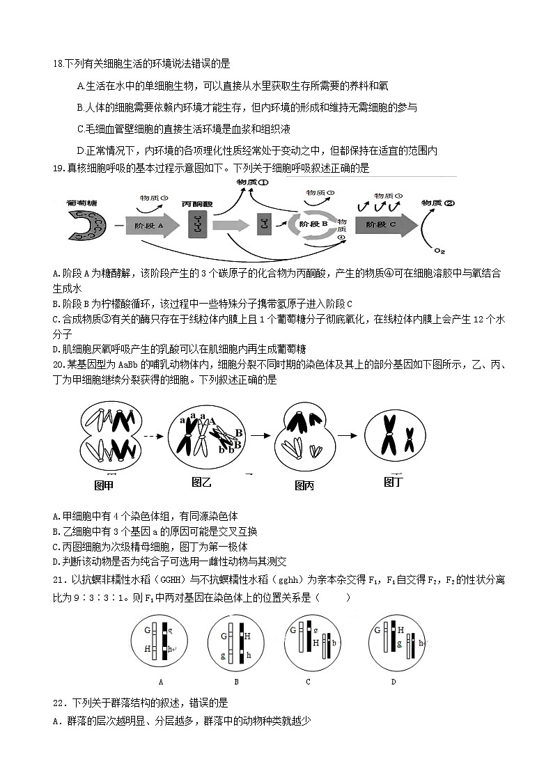 2019届浙江省杭州高三上学期生物模拟卷二第3页