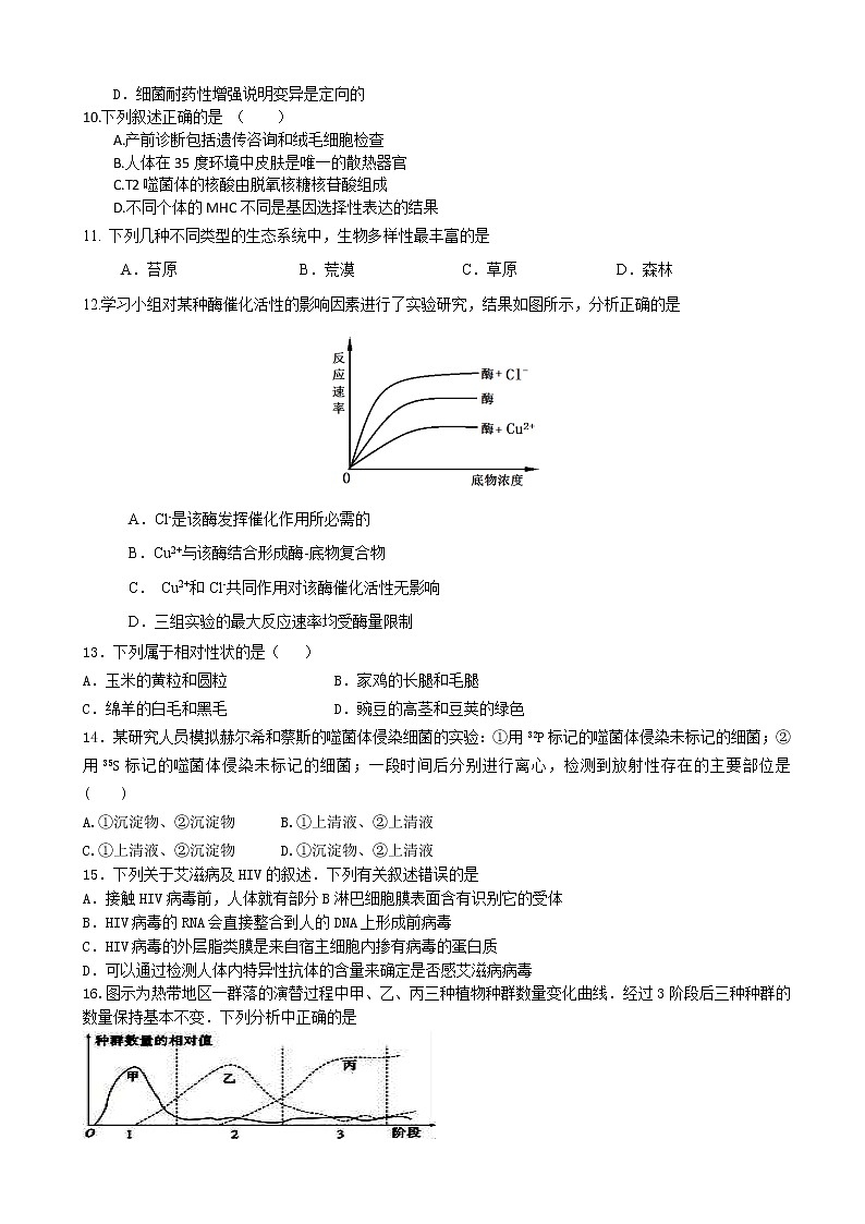 2019届浙江省杭州高三上学期生物模拟卷五02