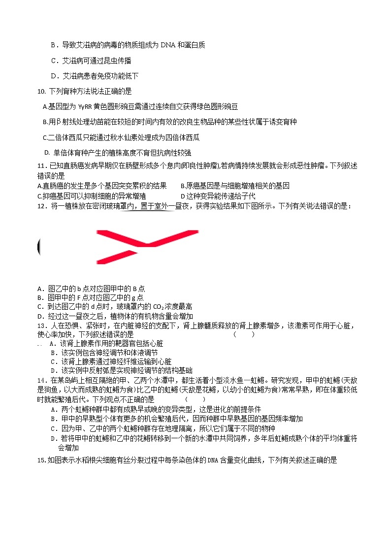2019届浙江省杭州高三上学期生物模拟卷一第2页