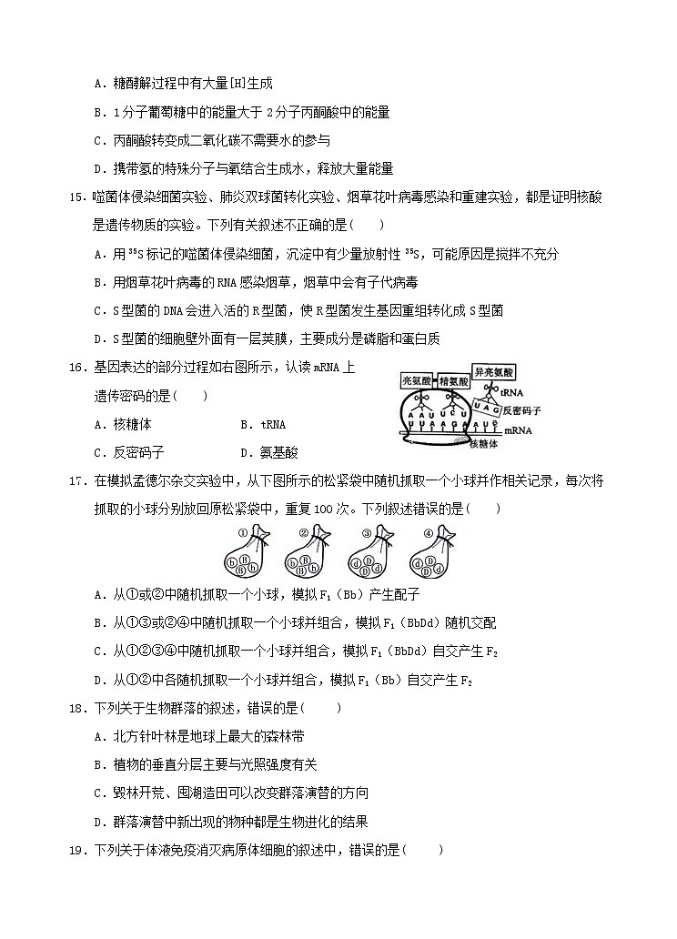 2019届浙江省杭州市高考命题比赛模拟（二十二）生物试卷（word版）第3页