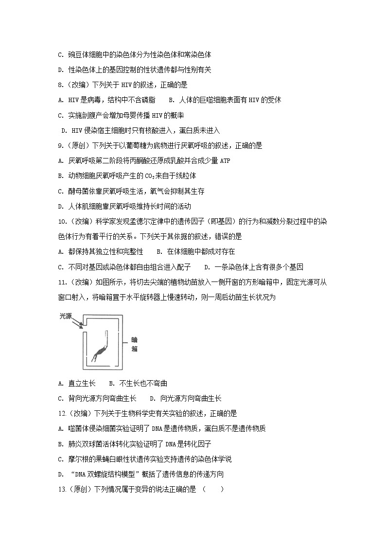 2019届浙江省杭州市高考命题比赛模拟（二十一）生物试卷（word版）02