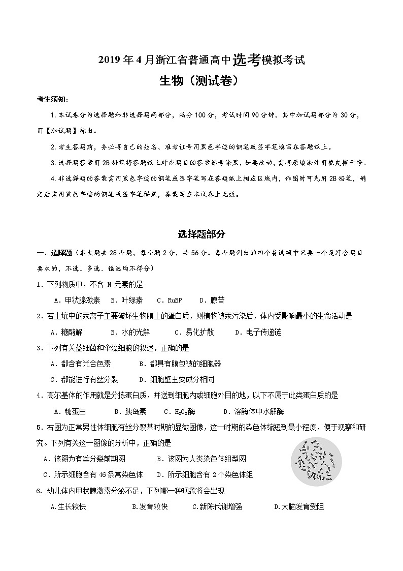2019届浙江省杭州市高考命题比赛模拟（十七）生物试卷（word版）01