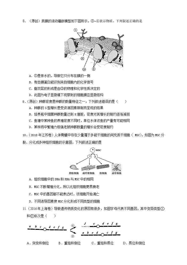 2019届浙江省杭州市高考命题比赛模拟（五）生物试卷（word版）第2页