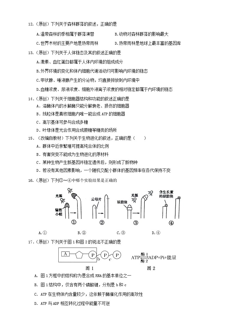 2019届浙江省杭州市高考命题比赛模拟（五）生物试卷（word版）第3页
