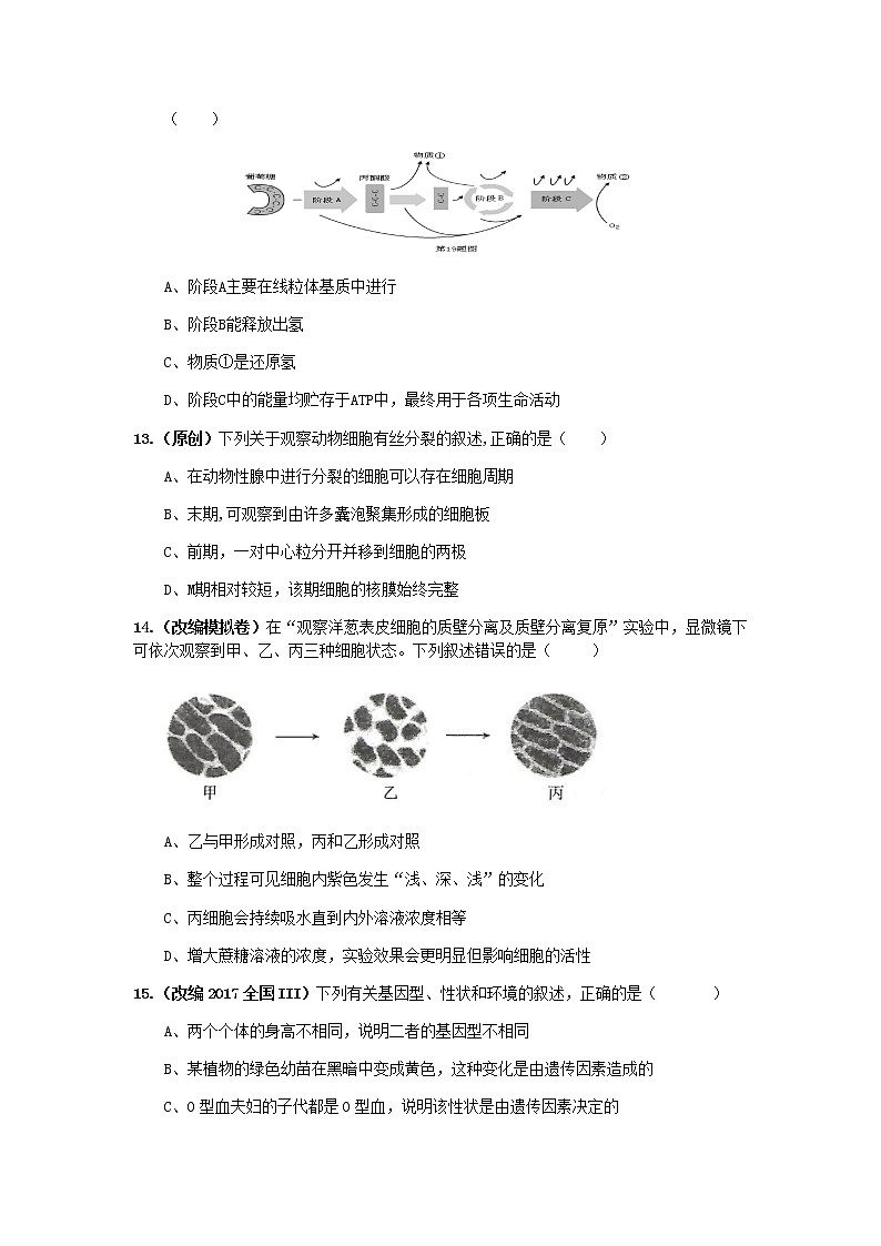2019届浙江省杭州市高考命题比赛模拟（一）生物试卷（word版）第3页