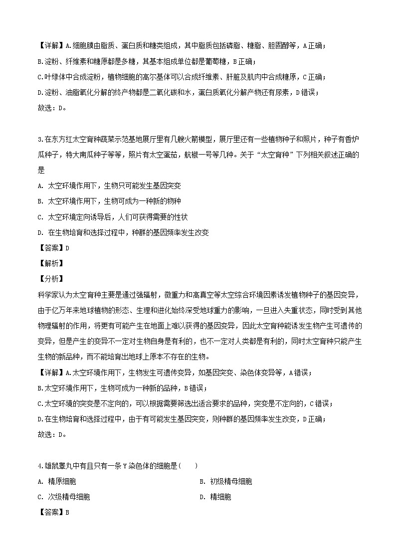 2019届浙江省杭州市高三高考命题比赛模拟生物试题（解析版）02