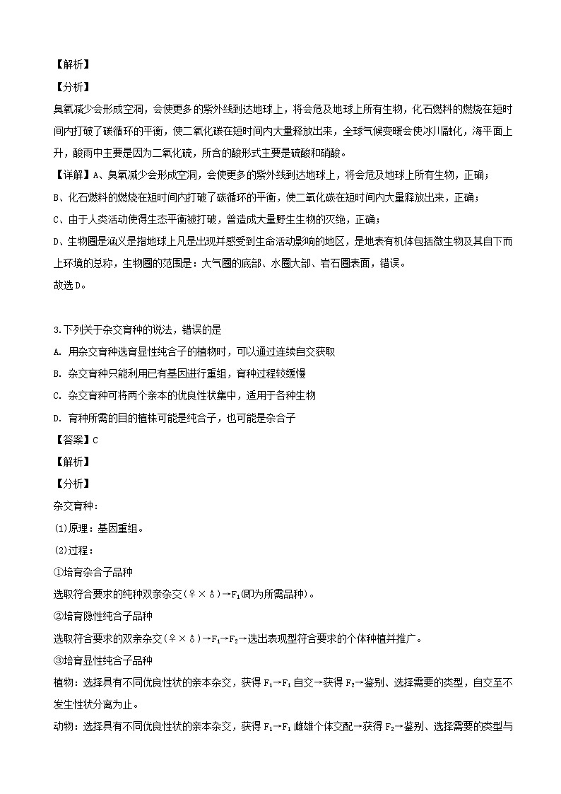 2019届浙江省绍兴市一中高三下学期一模考试生物试题（解析版）02