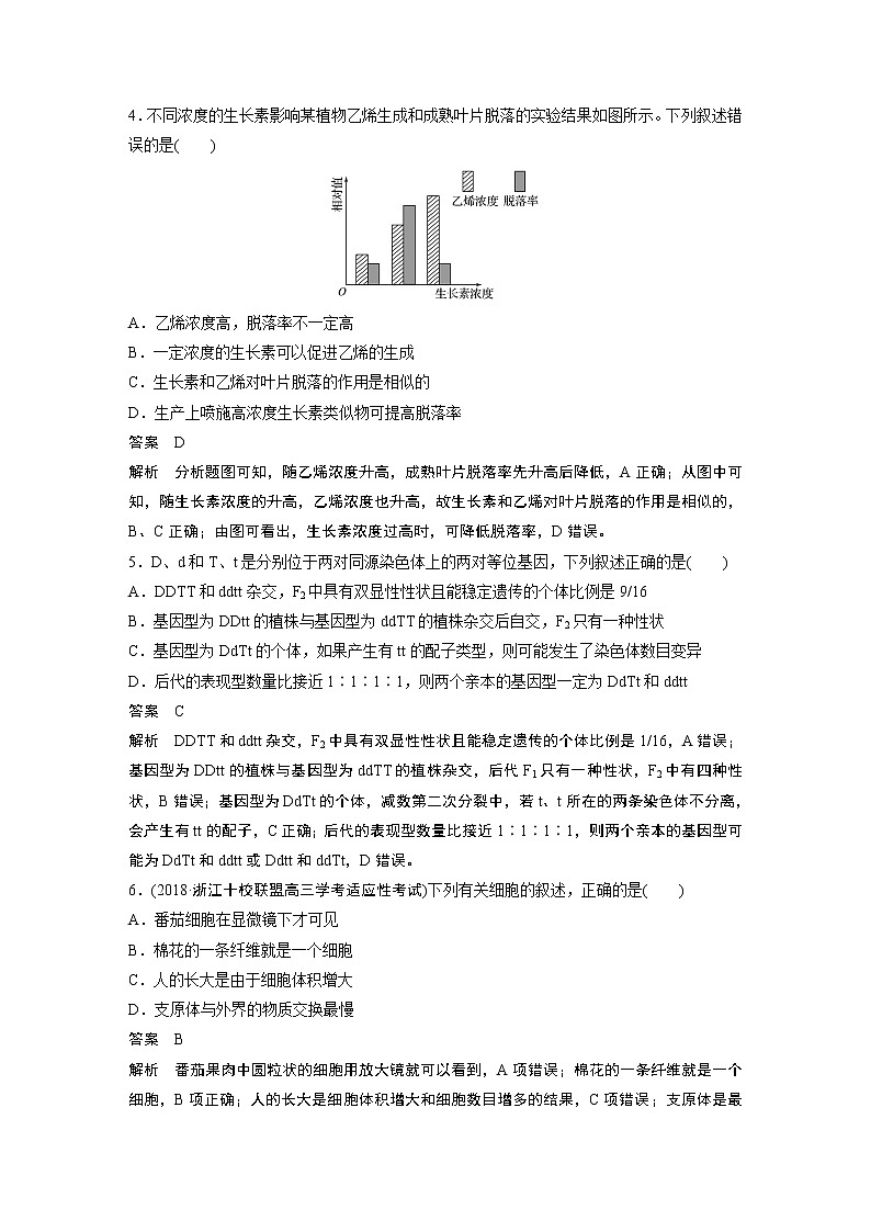 2019届浙江省新学考高三全真模拟卷（一）生物试题02
