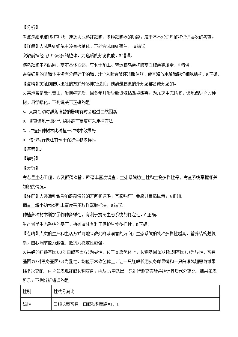 2019届山西省晋中市高三上学期1月高考适应性考试理科综合生物试题（解析版）03