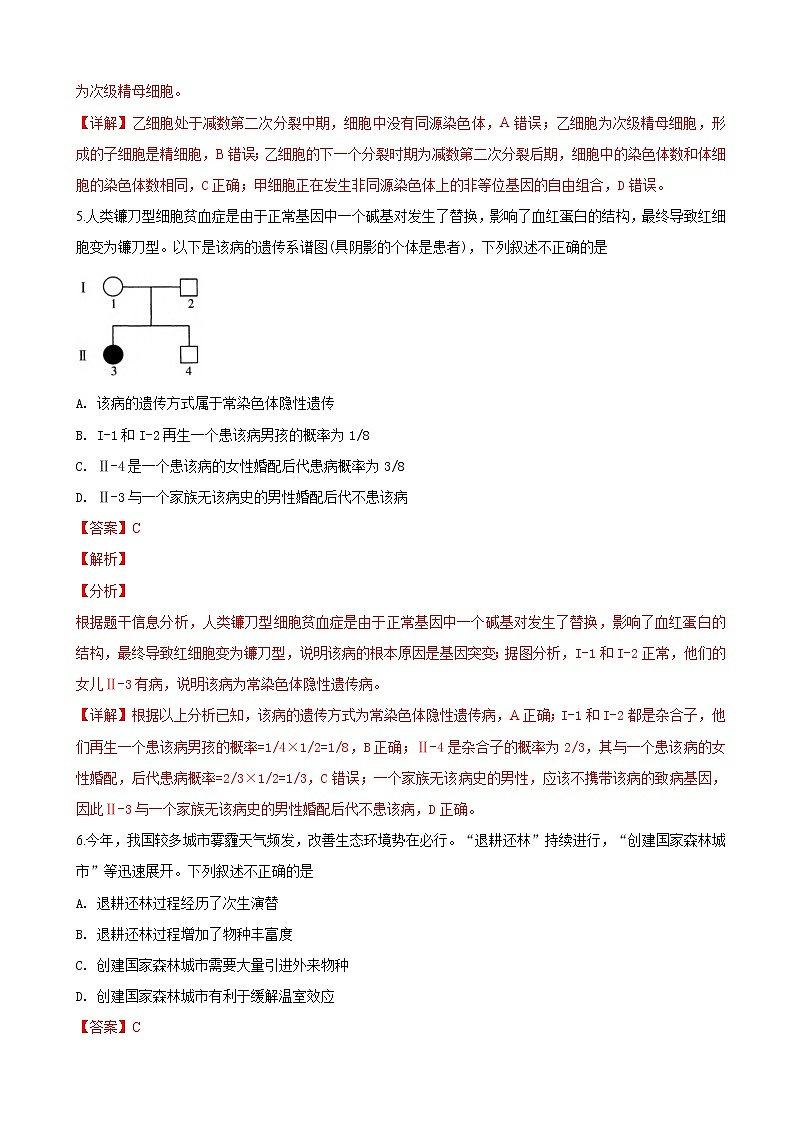 2019届陕西省高三下学期第一次模拟联考理科综合生物试卷（解析版）03