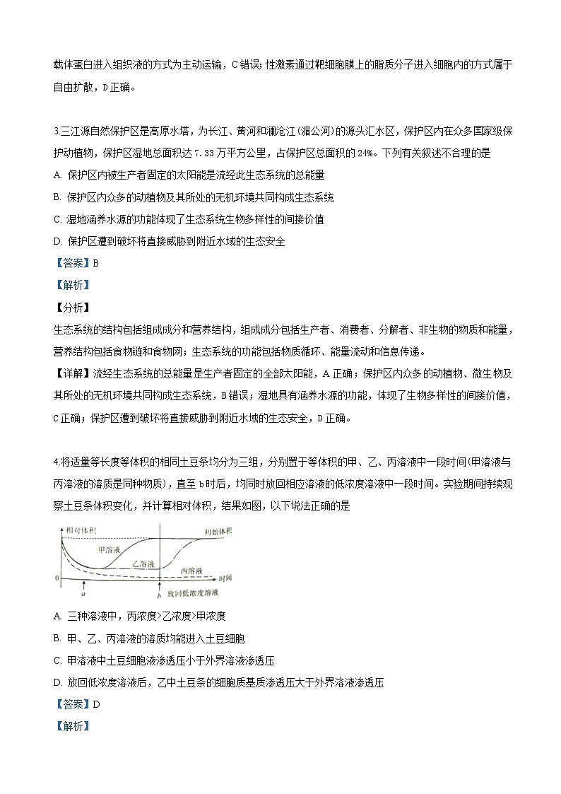 2019届陕西省高三下学期教学质量检测卷（三）理科综合生物试卷（解析版）02