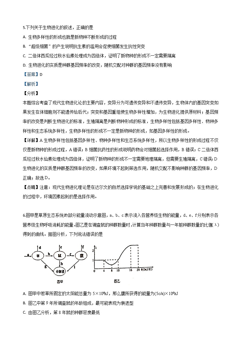 2019届陕西省西安市西安中学高三第四次模拟理科综合生物试卷（解析版）第3页