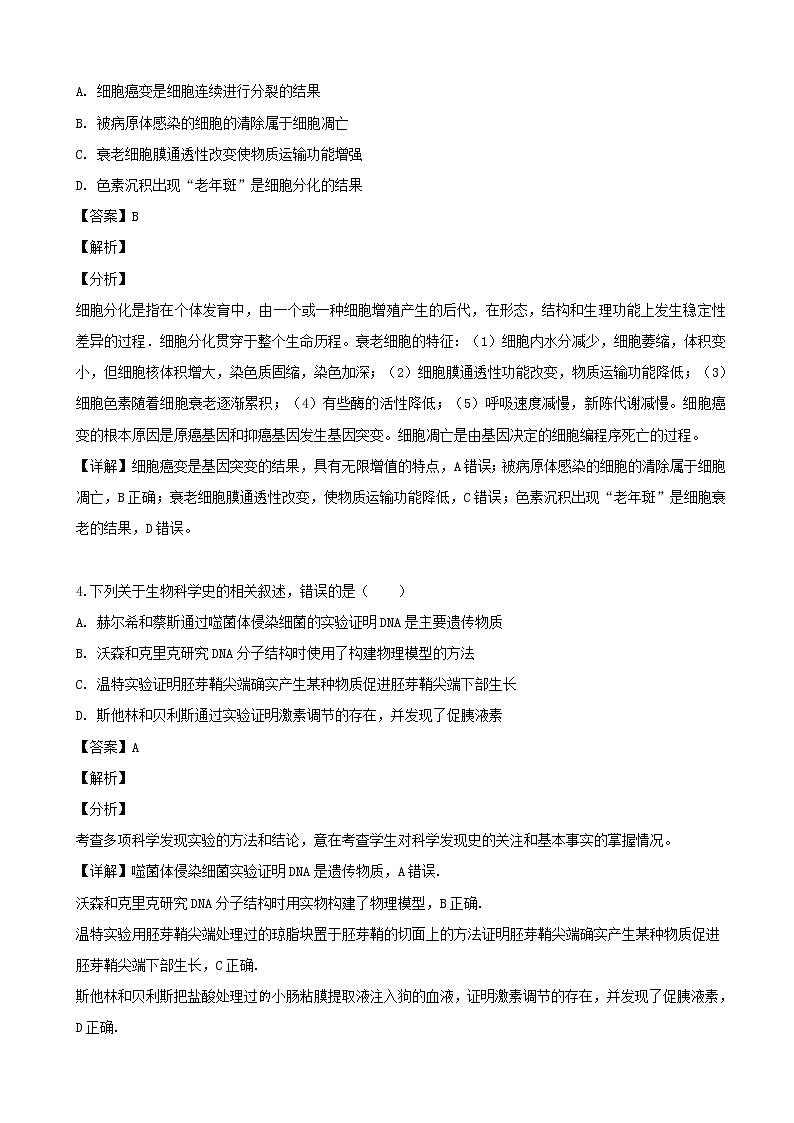 2019届四川省成都市第七中学高三下学期三诊模拟考试理科综合生物试题（解析版）02