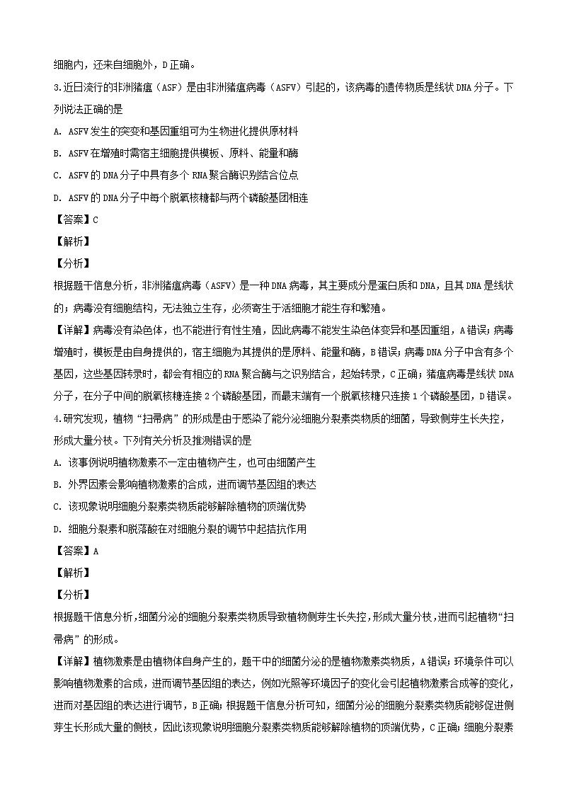2019届四川省成都市石室中学高三下学期第二次模拟考试理科综合生物试题（解析版）02