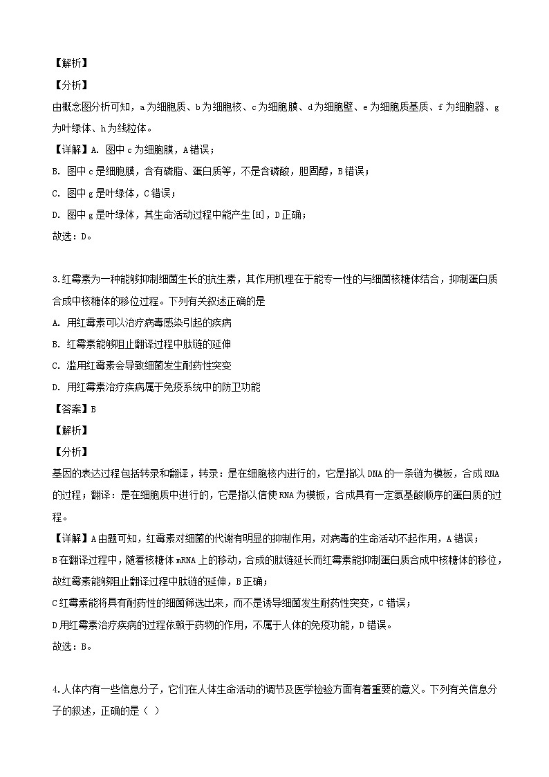 2019届四川省眉山市仁寿县一中高三下学期三模考试生物试题（解析版）02
