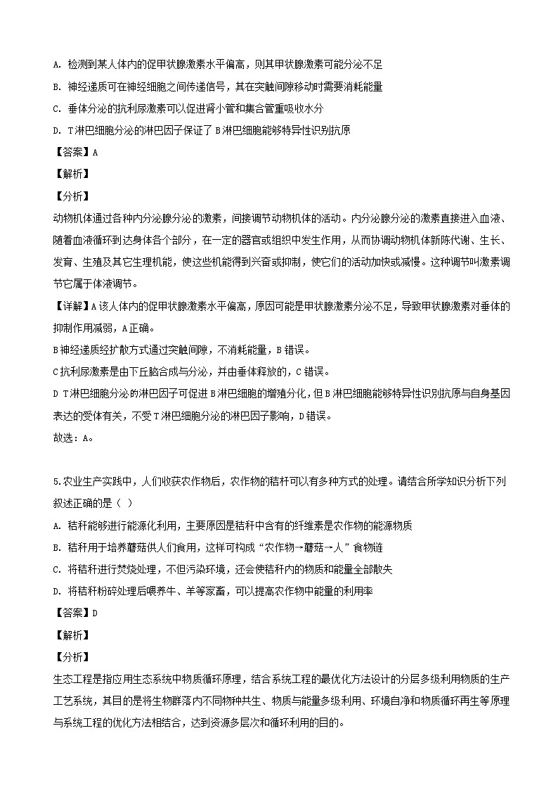 2019届四川省眉山市仁寿县一中高三下学期三模考试生物试题（解析版）03