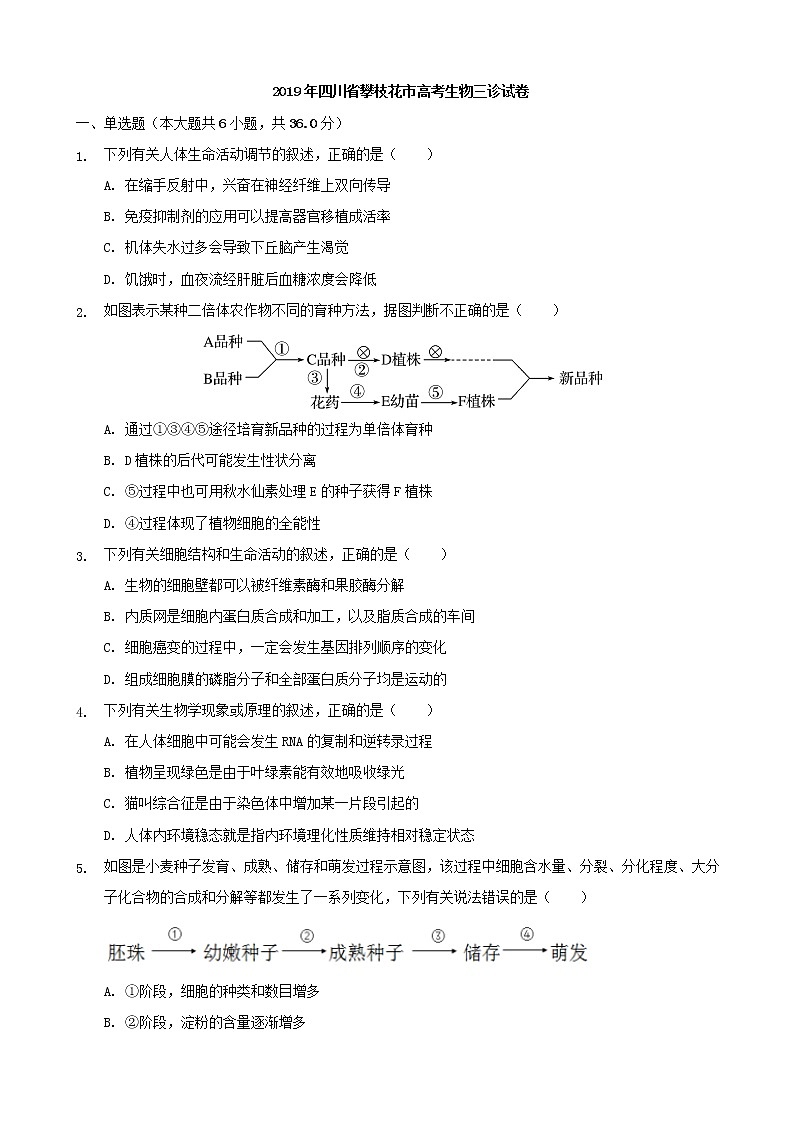 2019届四川省攀枝花市高三高考生物三诊试卷（解析版）01