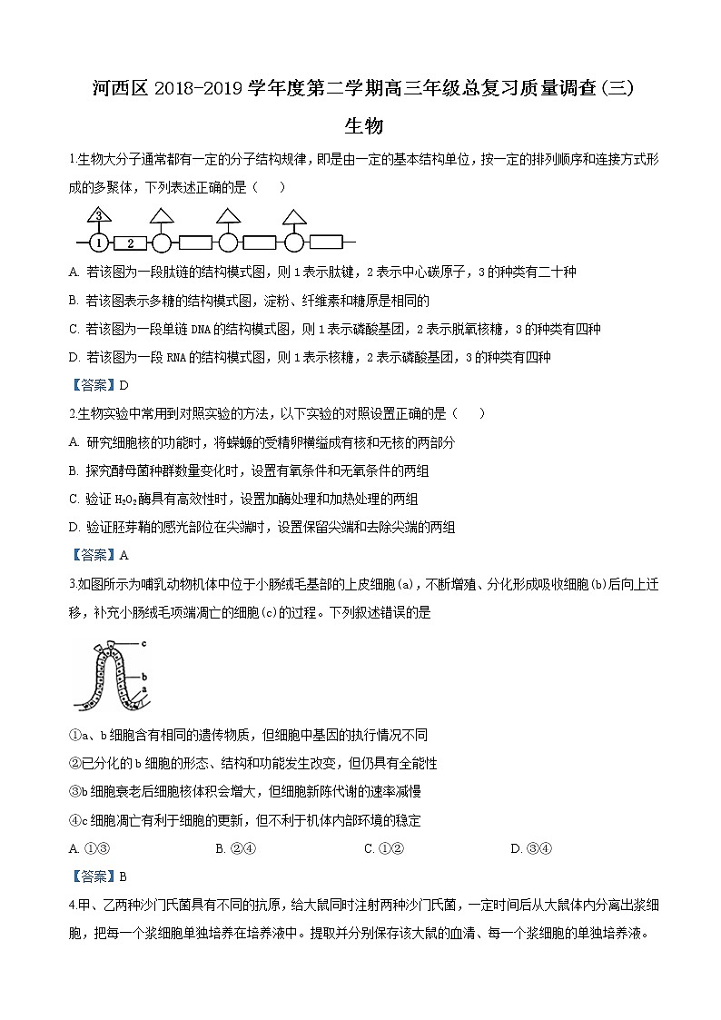 2019届天津市河西区高三下学期第三次模拟考试生物试卷（word版）01