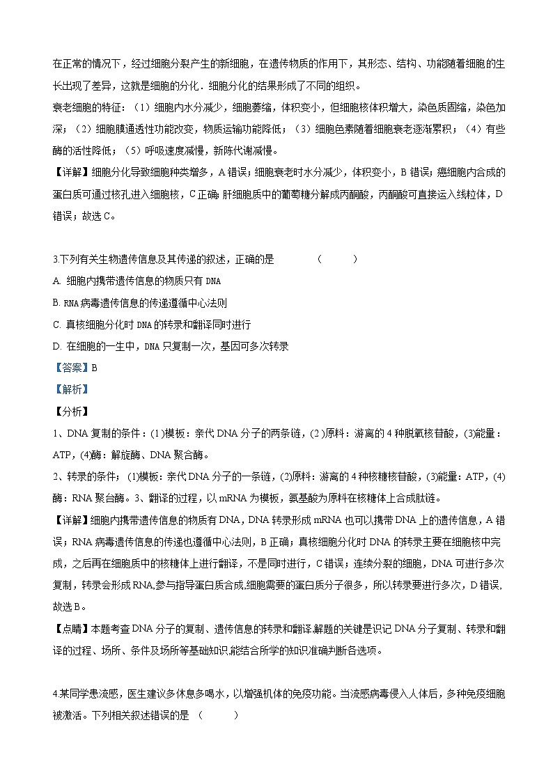 2019届宁夏回族自治区石嘴山市第三中学高三下学期四模考试理科综合生物试卷（解析版）第2页