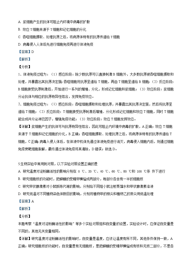 2019届宁夏回族自治区石嘴山市第三中学高三下学期四模考试理科综合生物试卷（解析版）第3页