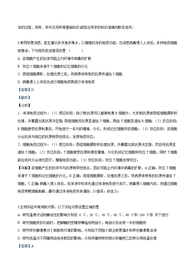 2019届宁夏石嘴山市第三中学高三四模考试 生物试题（解析版）第3页