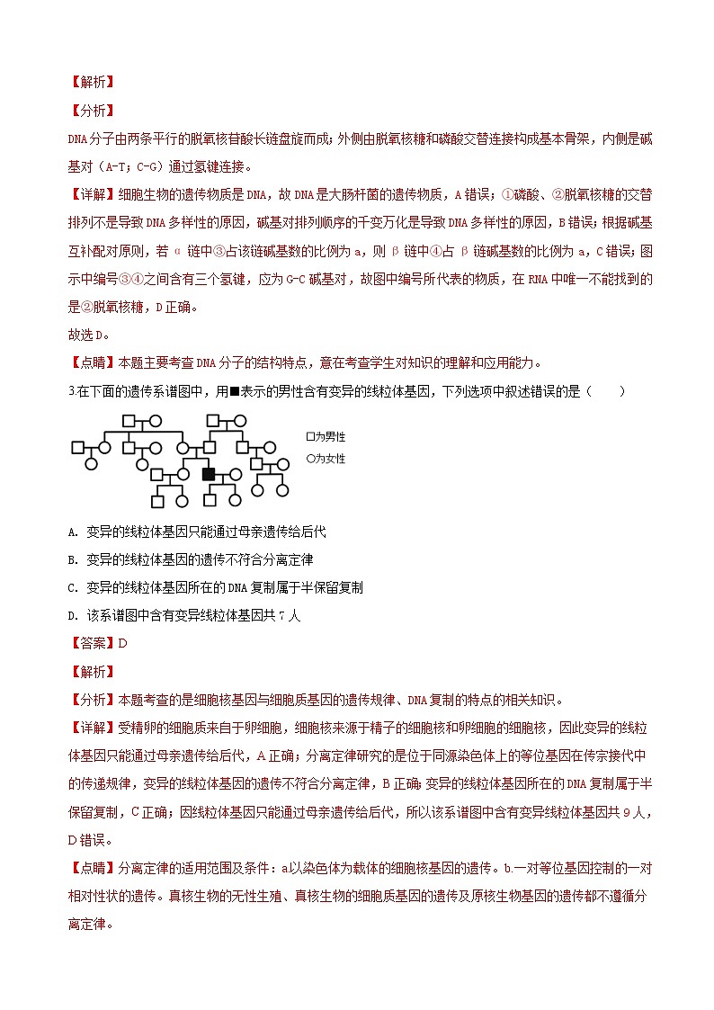 2019届青海省西宁市第一中学高三下学期高考模拟生物试卷（解析版）02