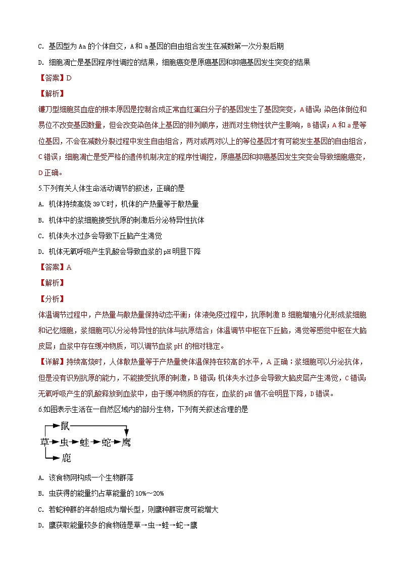 2019届青海省西宁市中学高三下学期生物模拟试卷（解析版）03