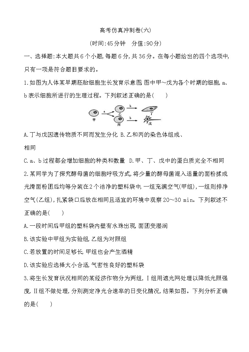 2019届全国高考生物复习高考仿真冲刺卷(六)（解析版）第1页