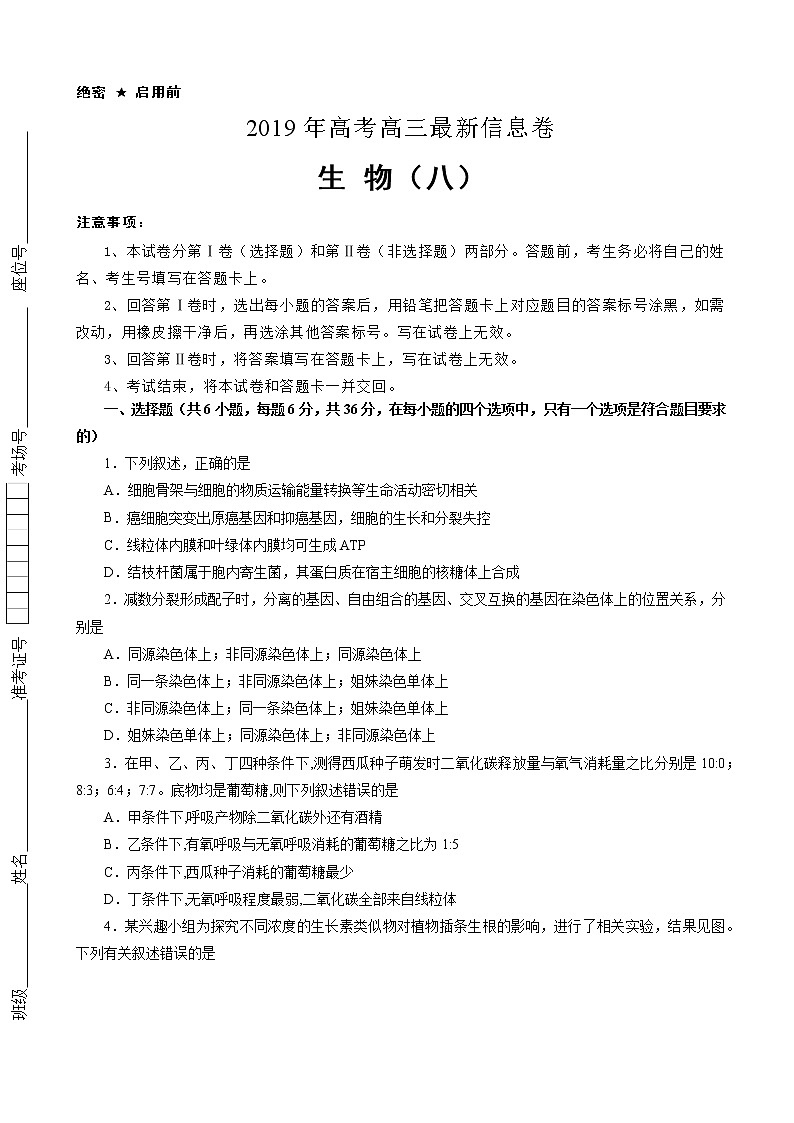2019届全国普通高中高三5月信息卷 生物（八）（解析版）01
