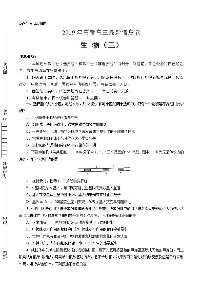 2019届全国普通高中高三5月信息卷 生物（三）（解析版）01
