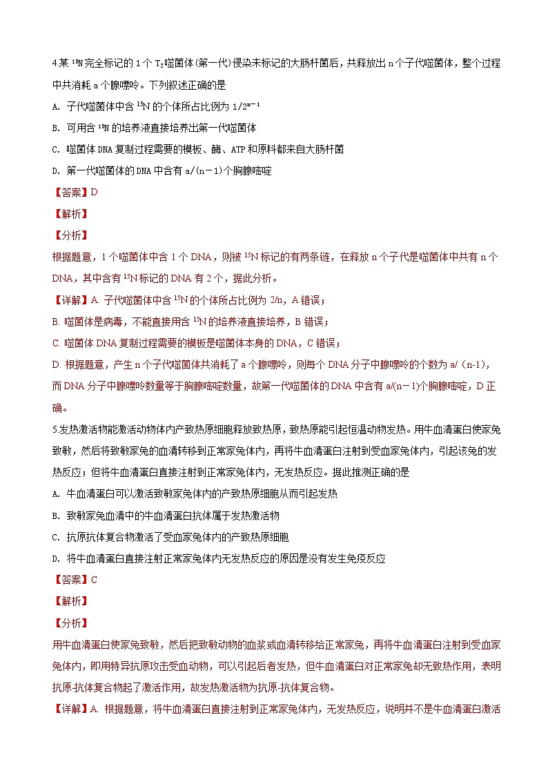 2019届山东省济南市高三3月模拟考试理科综合生物试卷（解析版）03