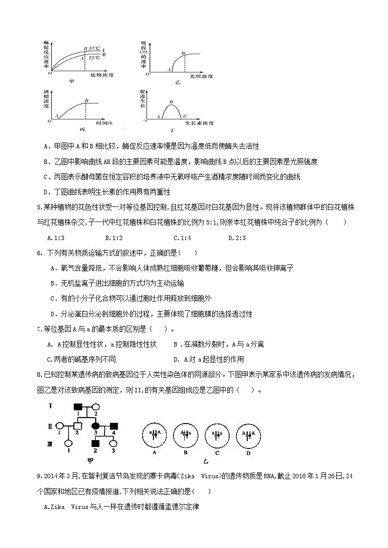 2019届山东省日照一中高三11月统考考前模拟试题生物试卷02