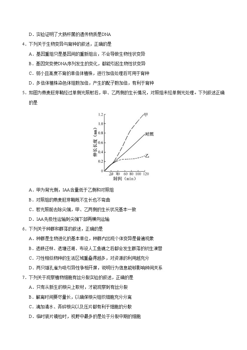2019年江苏卷生物高考真题02
