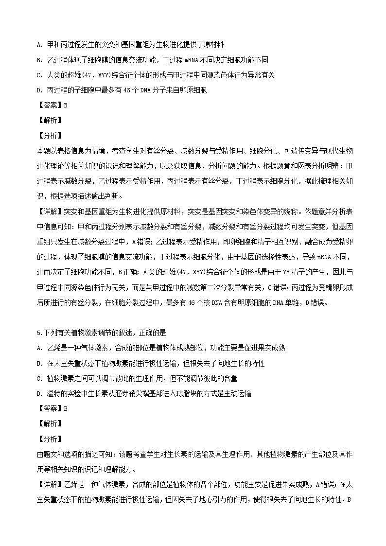 2019届湖南省怀化市高三4月第二次模拟考试理综生物试题（解析版）03