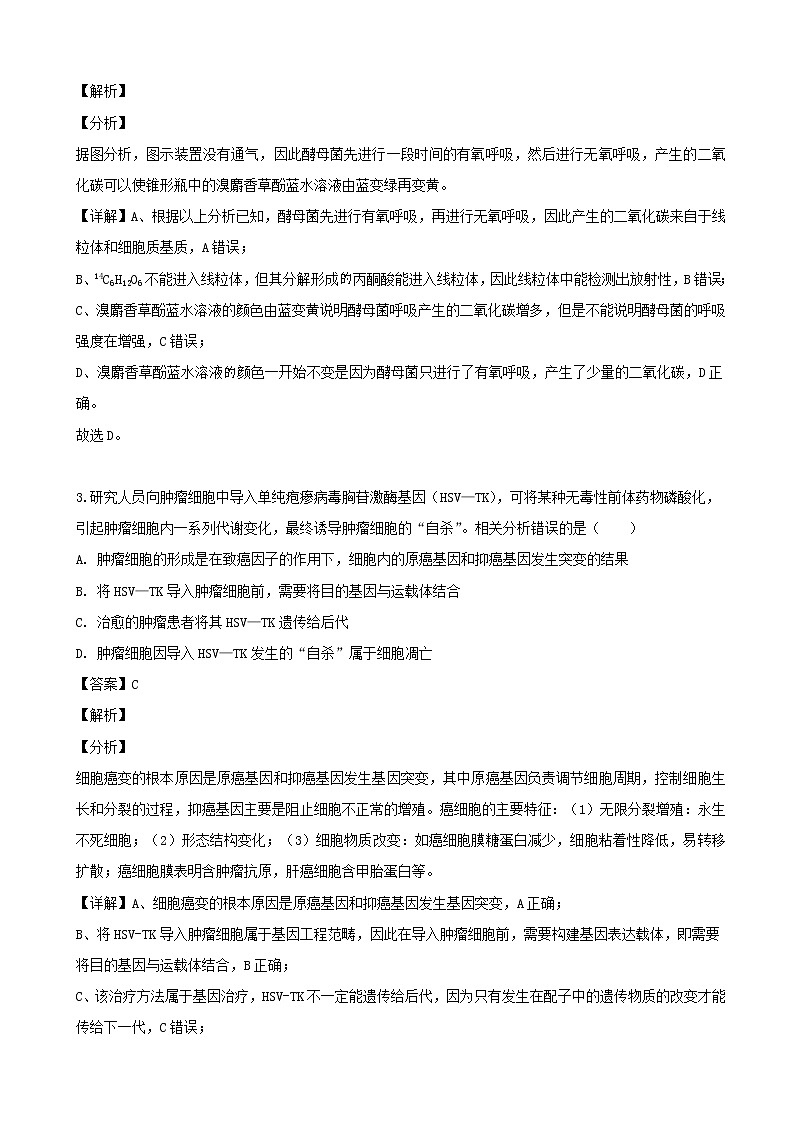 2019届湖南省岳阳市一中高三一模考试理综生物试题（解析版）02