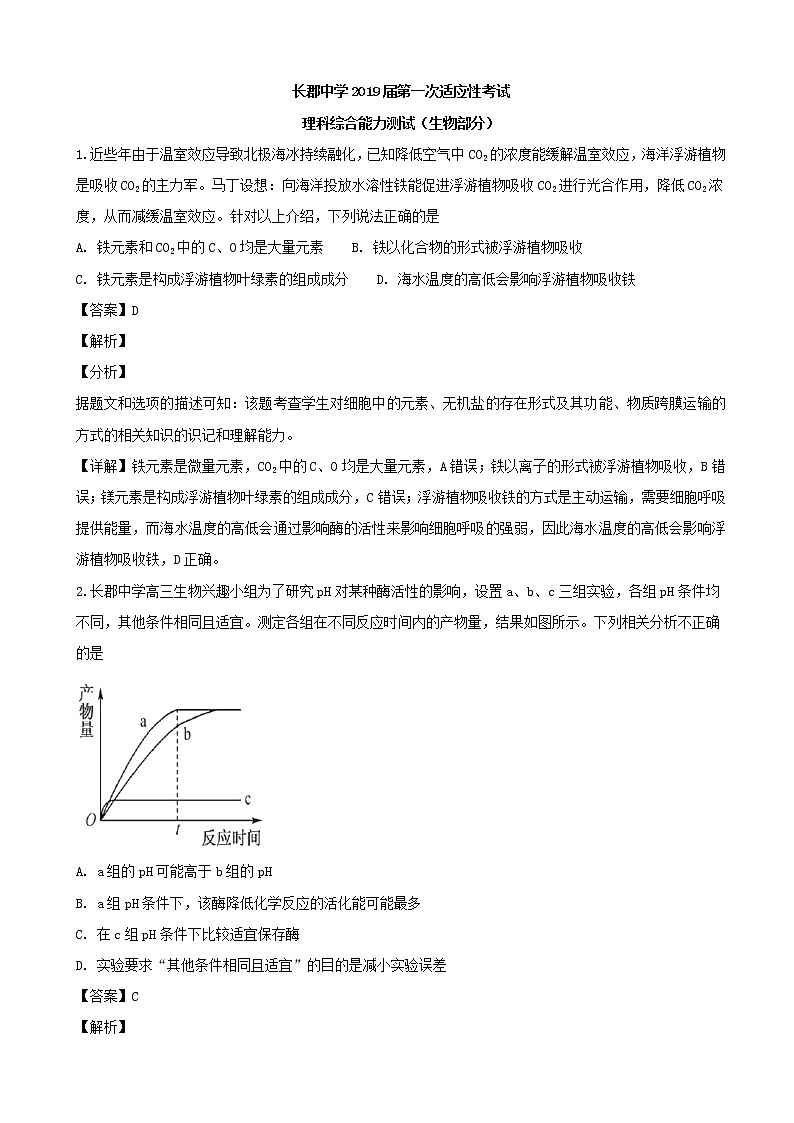 2019届湖南省长沙市长郡中学高三上学期第一次适应性考试（一模）理科综合生物试题（解析版）第1页