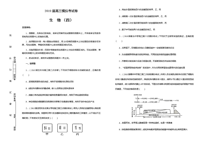 2019届吉林省松原市高中高三上学期第四次模拟考试卷 生物（解析版）01