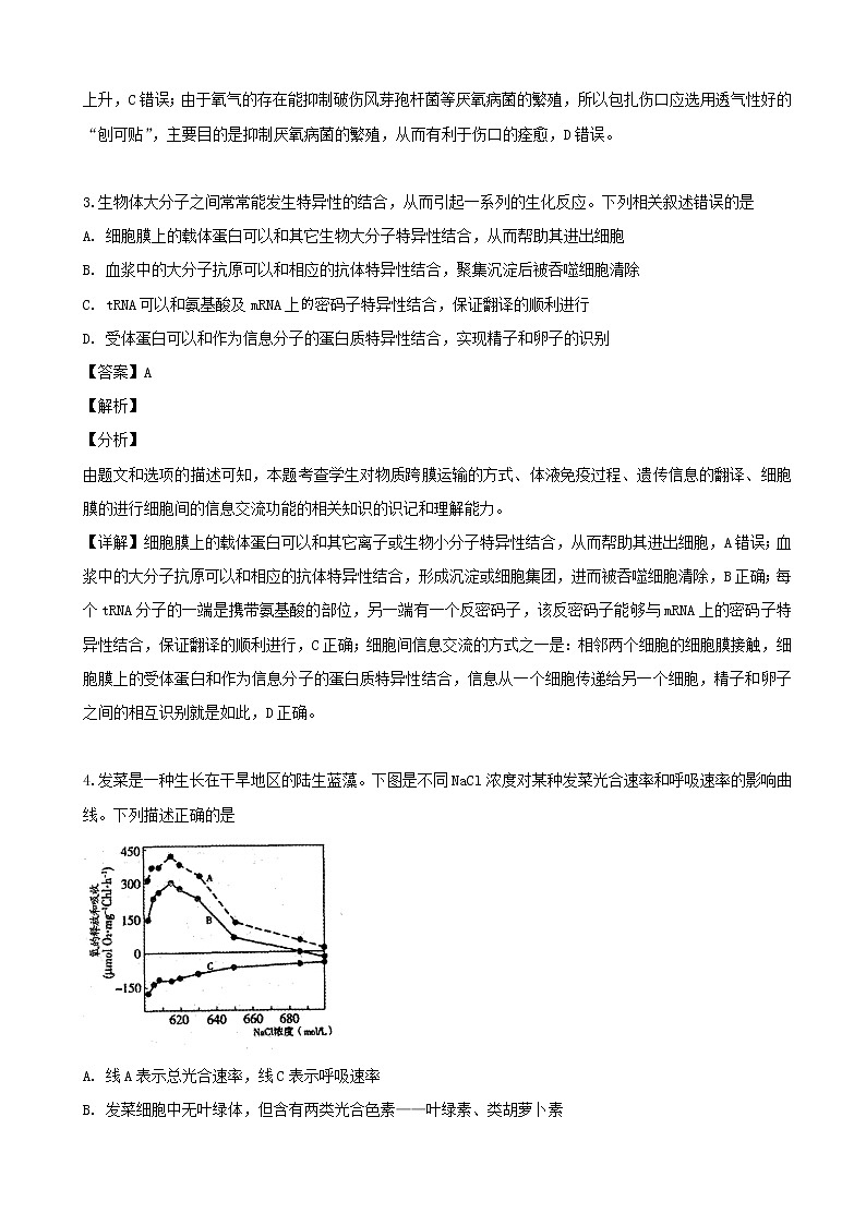 2019届江西省南昌市高三下学期4月第二次模拟考试理科综合生物试题（解析版）02