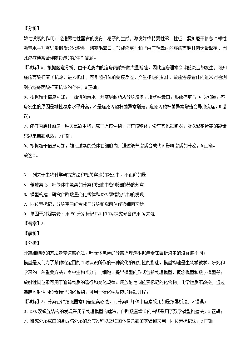 2019届江西省上饶市玉山一中高三考前模拟理综生物试题（解析版）02