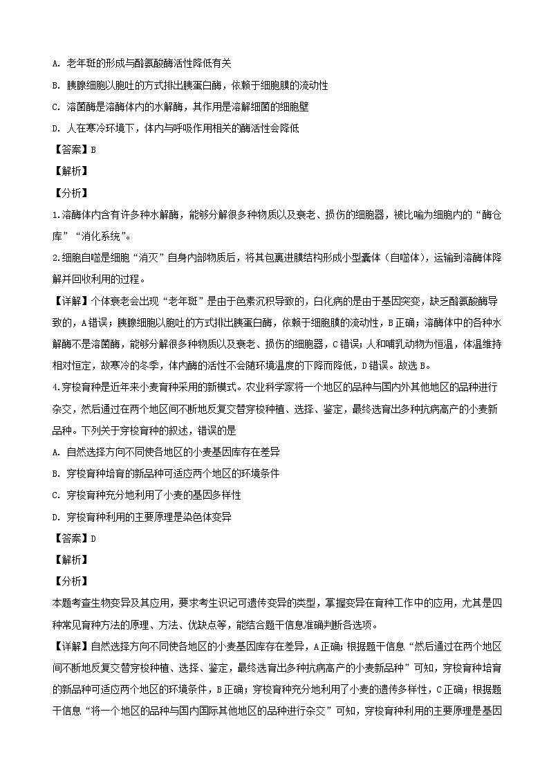 2019届辽宁省抚顺市高三下学期第一次模拟考试理科综合生物试题（解析版）第2页