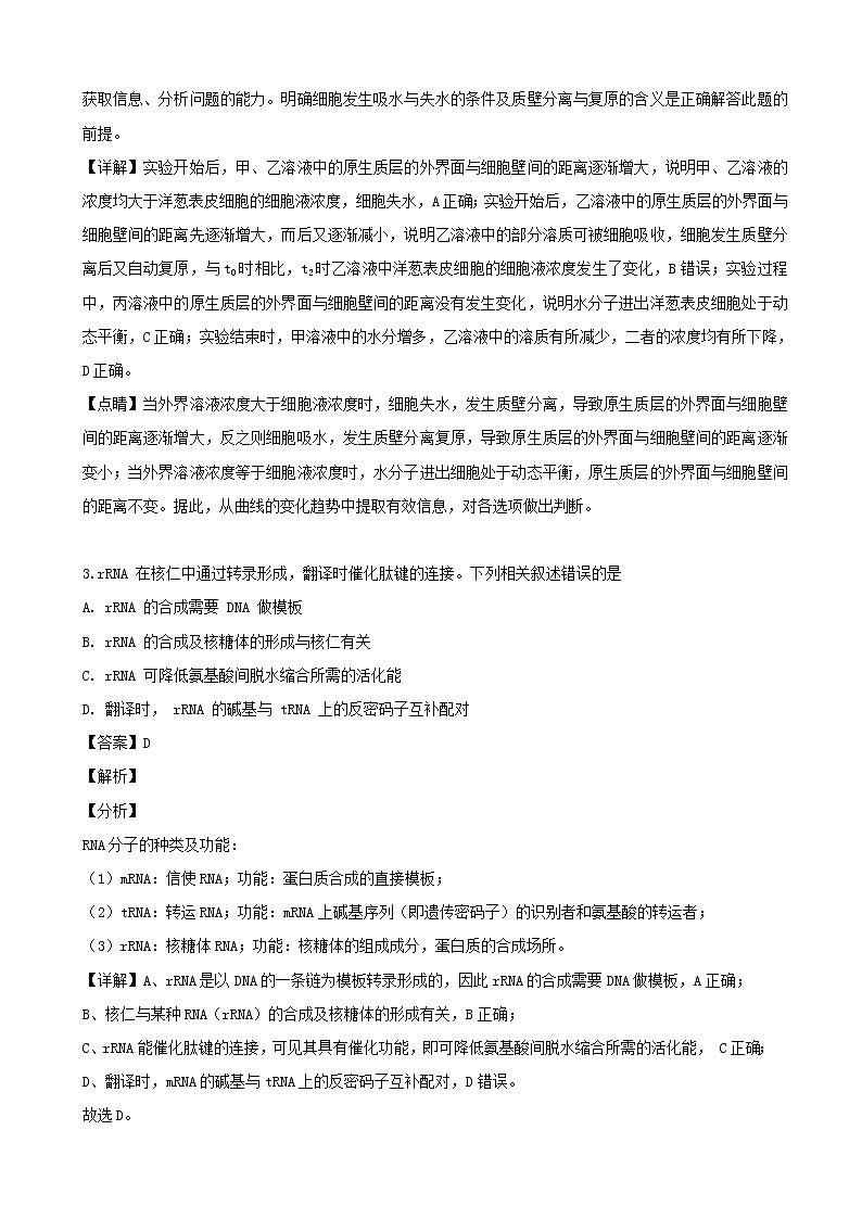 2019届广东省深圳中学高三适应性测试（5月）理综生物试题（解析版）02
