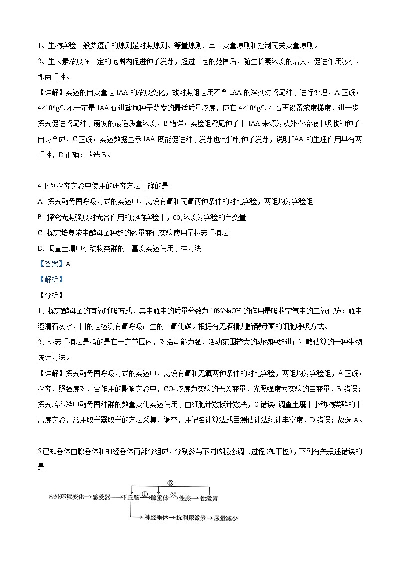 2019届广西壮族自治区南宁、梧州等八市高三下学期4月联合调研考试理科综合生物试卷（解析版）03