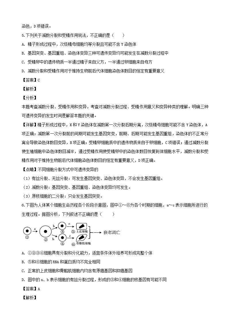 2019届贵州省遵义航天高级中学高三上学期第四次模拟考试理科综合生物试题（解析版）03