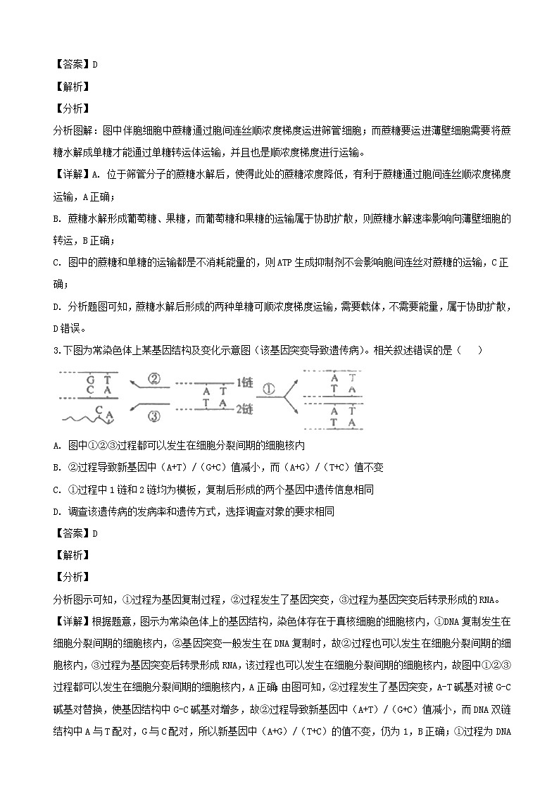 2019届河南省开封市高三上学期第一次模拟考试理科综合生物试题（解析版）02