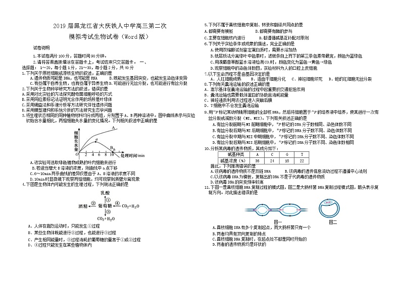 2019届黑龙江省大庆铁人中学高三第二次模拟考试生物试卷（Word版）01