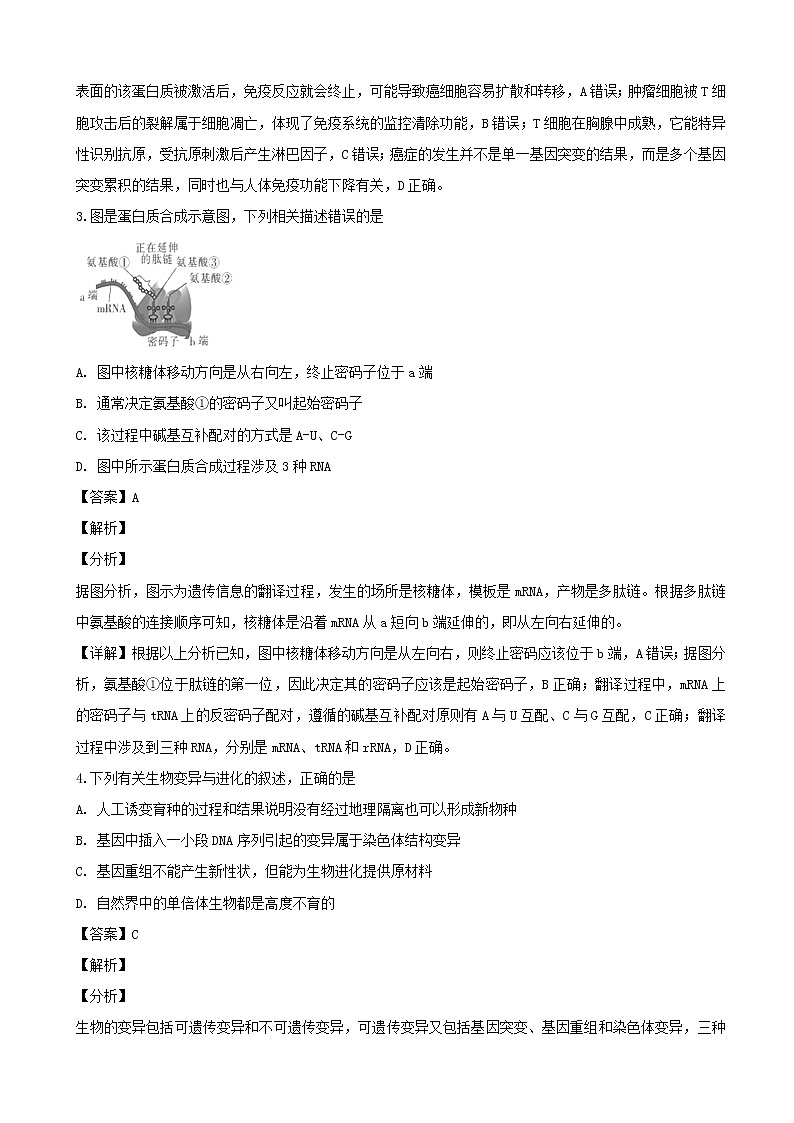 2019届湖北省七市（州）教科研协作体高三下学期3月联合考试理科综合生物试题（解析版）02