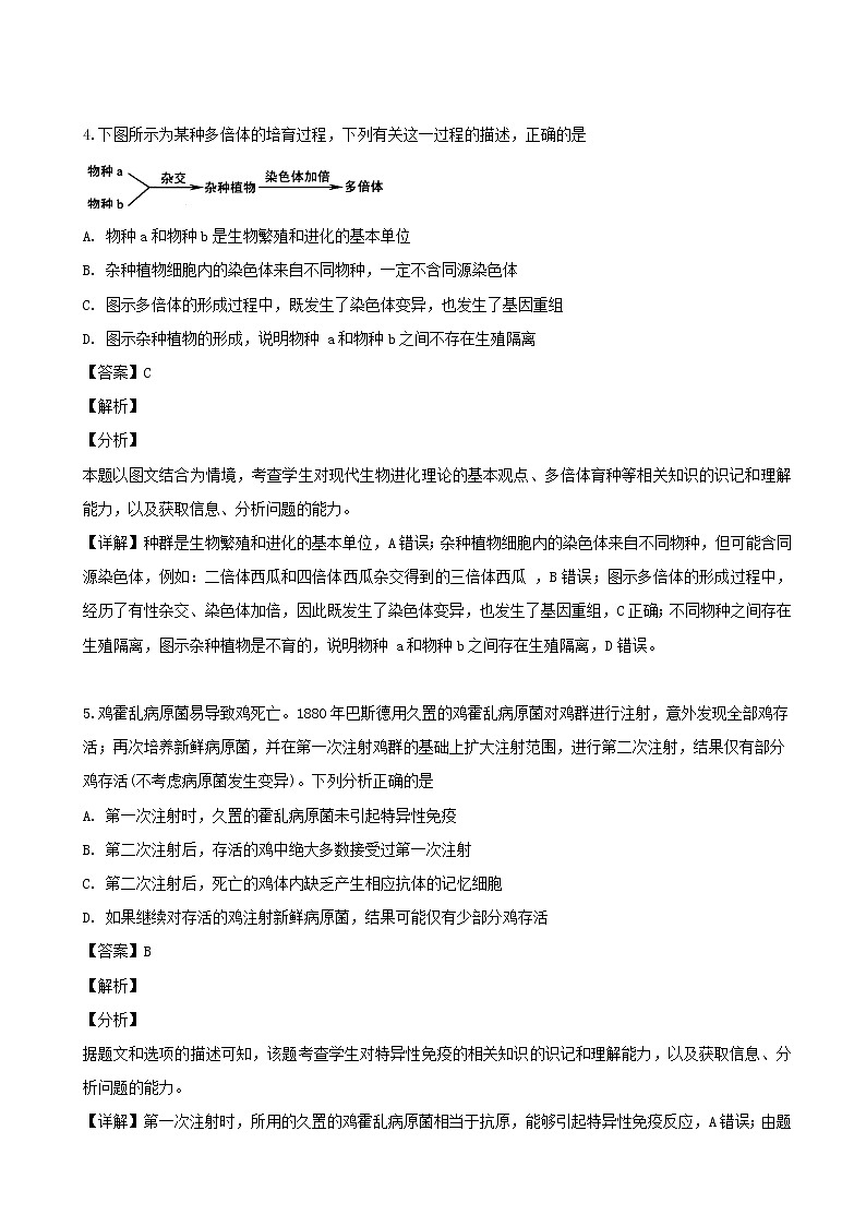 2019届湖北省武汉市武昌区高三下学期5月调研考试理科综合生物试题（解析版）03
