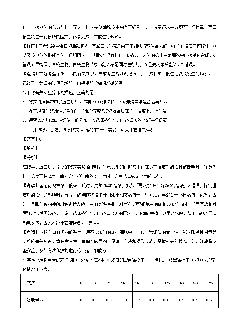 2019届安徽省合肥市高三上学期调研性检测生物试题（解析版）第2页